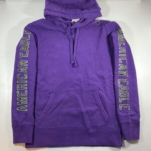 NWT American Eagle pullover purple hoodie with printed sleeves & pocket Size XS